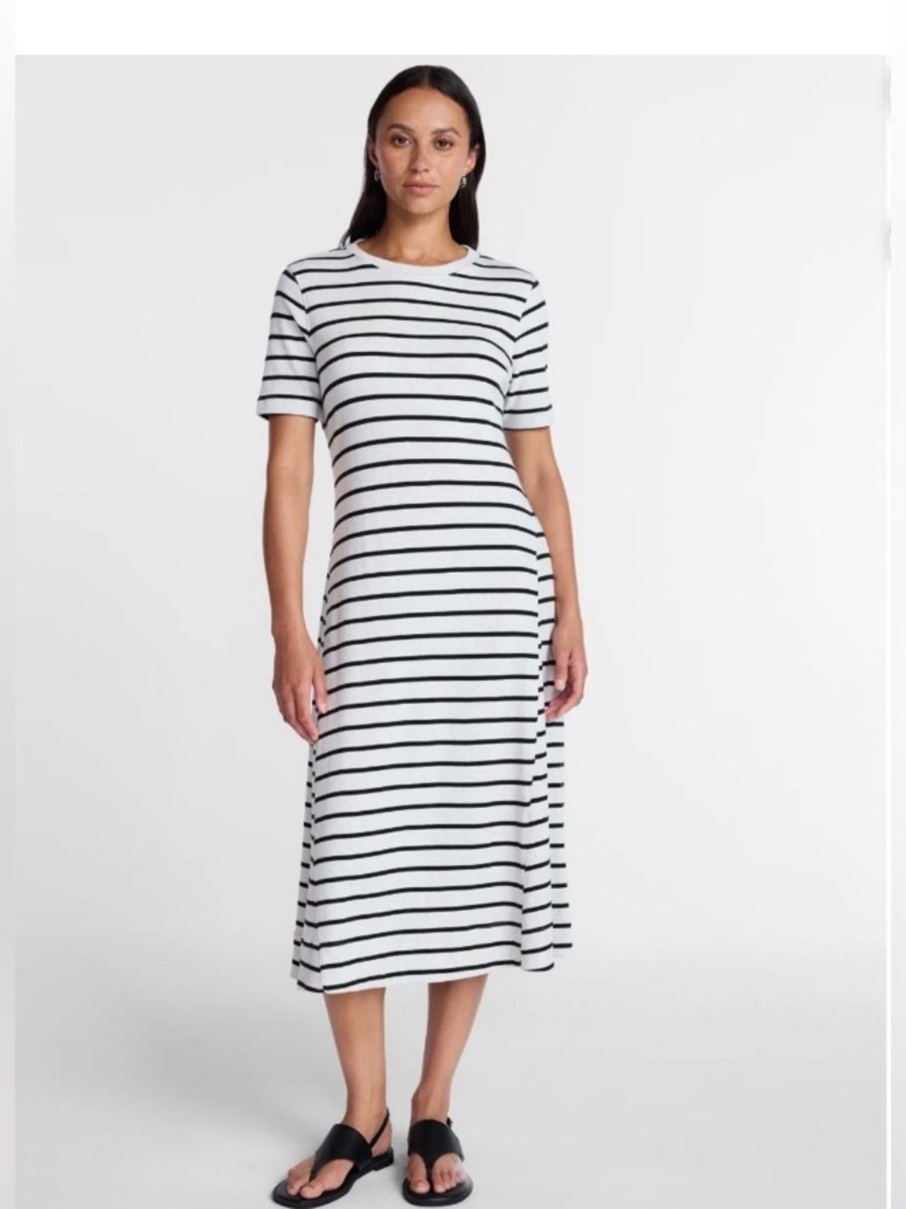 Time and Tru White and Black Striped Midi Tee Dress